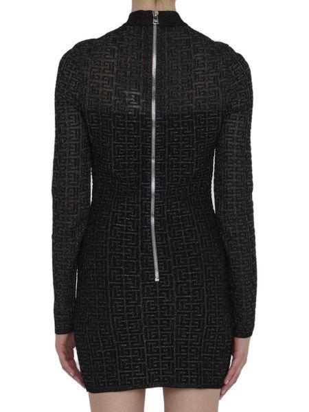 BALMAIN Chic Monogram Knit Mini Dress