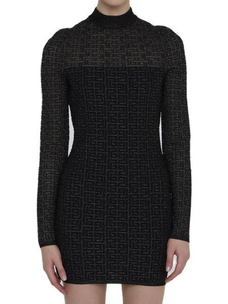 BALMAIN Chic Monogram Knit Mini Dress