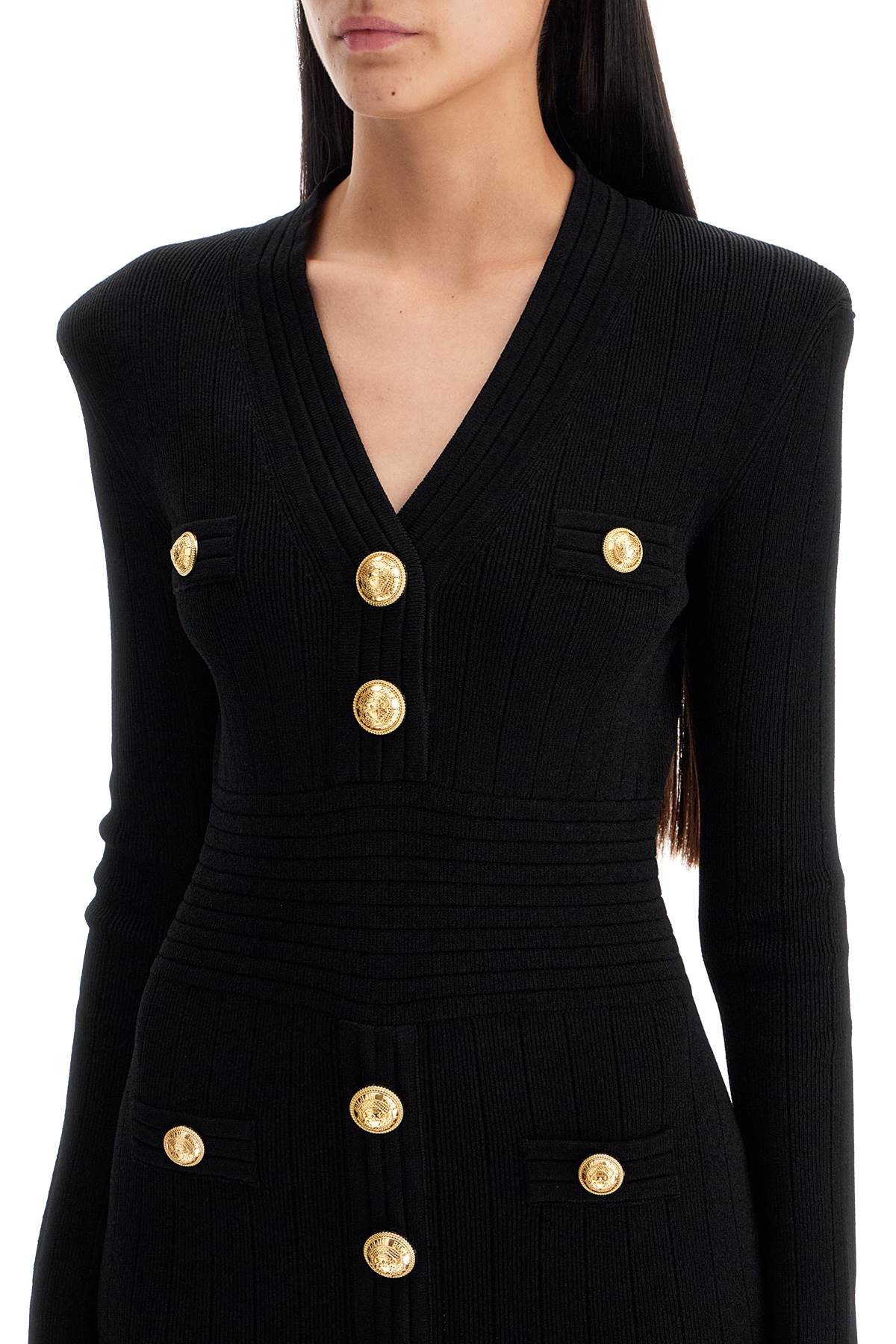 BALMAIN Chic Viscose Knit Mini Dress with Padded Shoulders