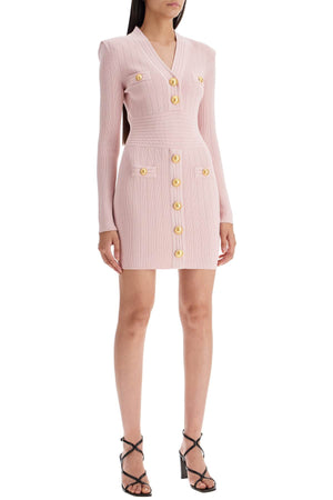 BALMAIN Chic Viscose Knit Mini Dress with Padded Shoulders