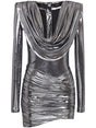 BALMAIN Metallic Cowl Neck Mini Dress