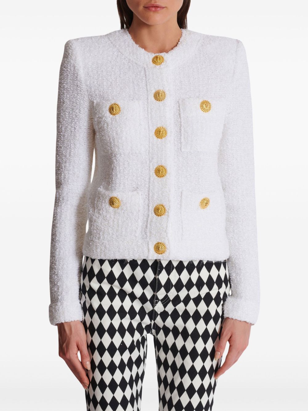 BALMAIN Buttoned Tweed Mini Short Jacket