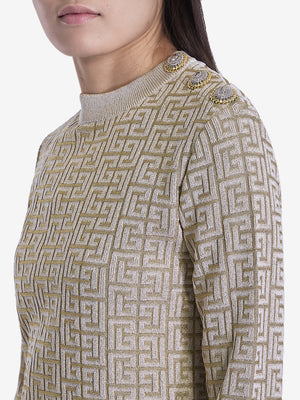 BALMAIN Chic Long-Sleeved Labyrinth Monogram Top