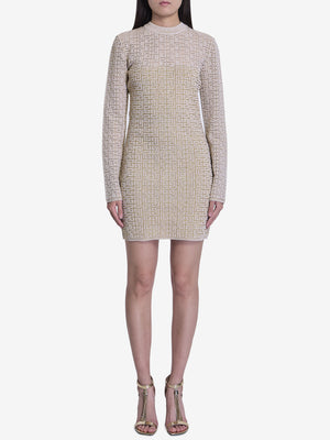 BALMAIN Labyrinth Monogram Long-Sleeved Dress