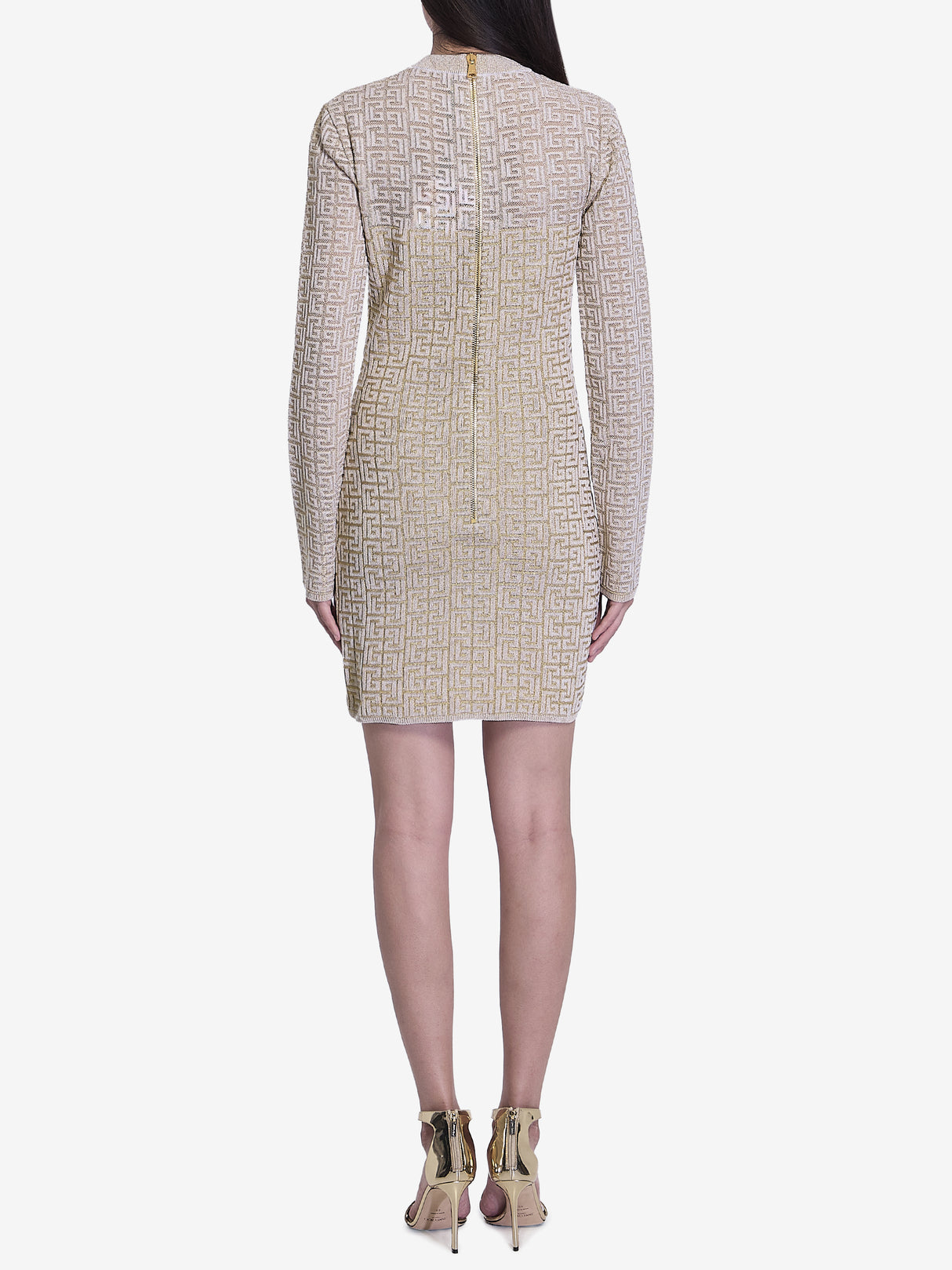 BALMAIN Labyrinth Monogram Long-Sleeved Dress