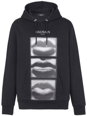 BALMAIN Lips Print Hoodie for Men - FW24 Collection