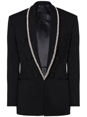 BALMAIN Wool Strass Piping Scarf Collar Jacket for Men