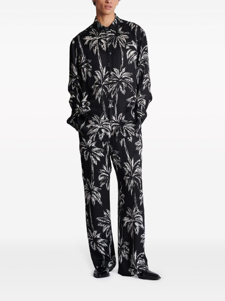 BALMAIN Satin Palm Print Shirt - Men’s Fashion