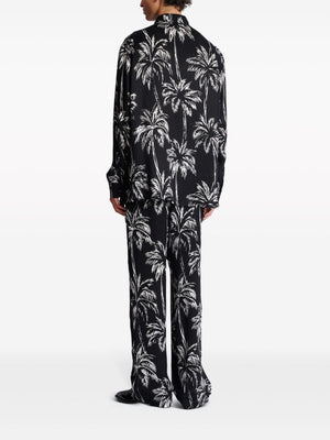 BALMAIN Satin Palm Print Shirt - Men’s Fashion