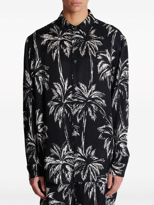 BALMAIN Satin Palm Print Shirt - Men’s Fashion