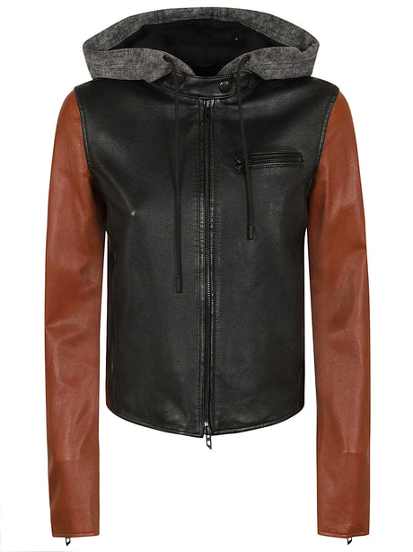 DIESEL Luxurious Leather Jacket with Fleece Hood for Women - Spring Summer 25