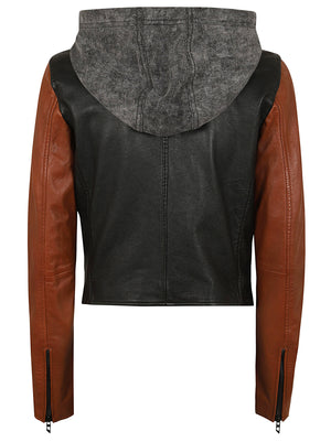 DIESEL Luxurious Leather Jacket with Fleece Hood for Women - Spring Summer 25