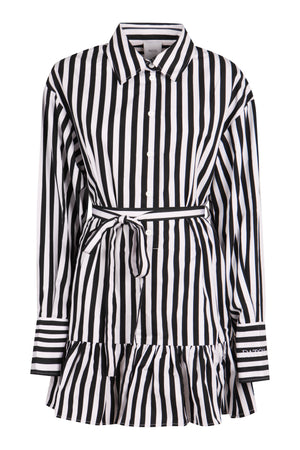 PATOU Striped Cotton Shirtdress with Ruffle Detail