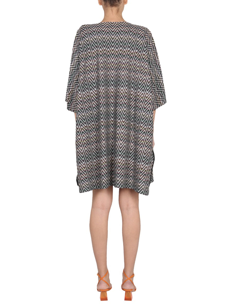 MISSONI V-Neck Mini Dress with 3/4 Sleeves