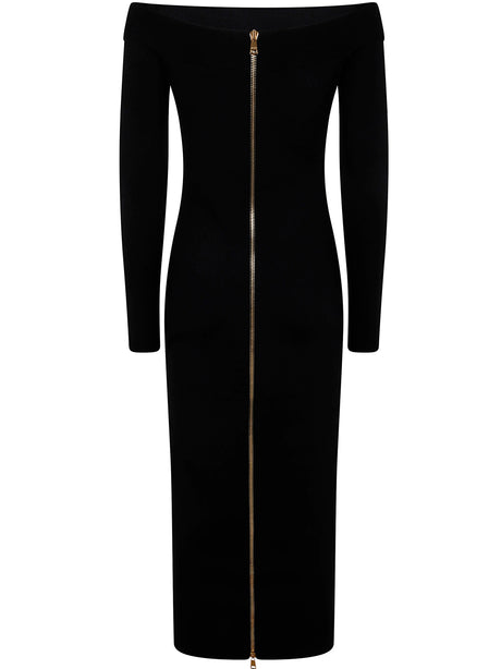 BALMAIN Double Collar Knit Zipped Midi Dress