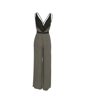 ELISABETTA FRANCHI Chic Monogram Jumpsuit with V-Neckline and Spaghetti Straps