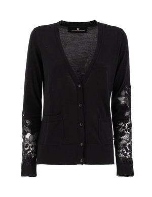 ERMANNO SCERVINO Elegant Cardigan with Floral Lace Inserts