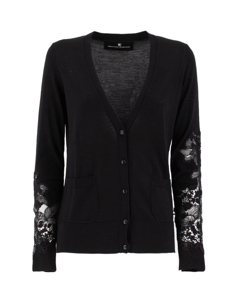 ERMANNO SCERVINO Elegant Cardigan with Floral Lace Inserts