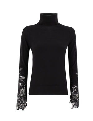 ERMANNO SCERVINO Chic Turtleneck Sweater with Lace Detail