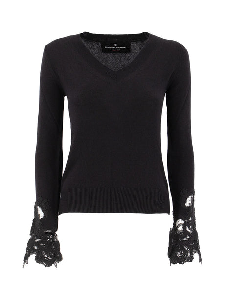 ERMANNO SCERVINO Elegant V-Neck Sweater with Delicate Lace Inserts