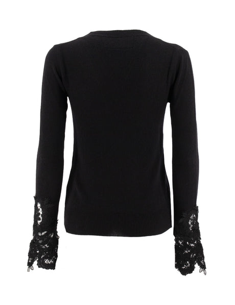 ERMANNO SCERVINO Elegant V-Neck Sweater with Delicate Lace Inserts