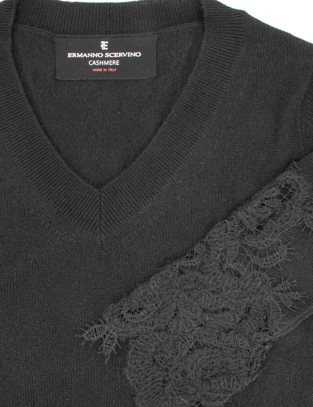 ERMANNO SCERVINO Elegant V-Neck Sweater with Delicate Lace Inserts