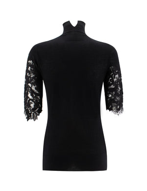 ERMANNO SCERVINO Luxe Cashmere Sweater with Floral Lace Inserts