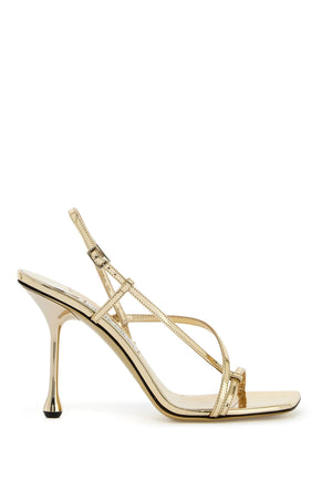 JIMMY CHOO Sculptural Mini Sandals with Glossy Drop Heel