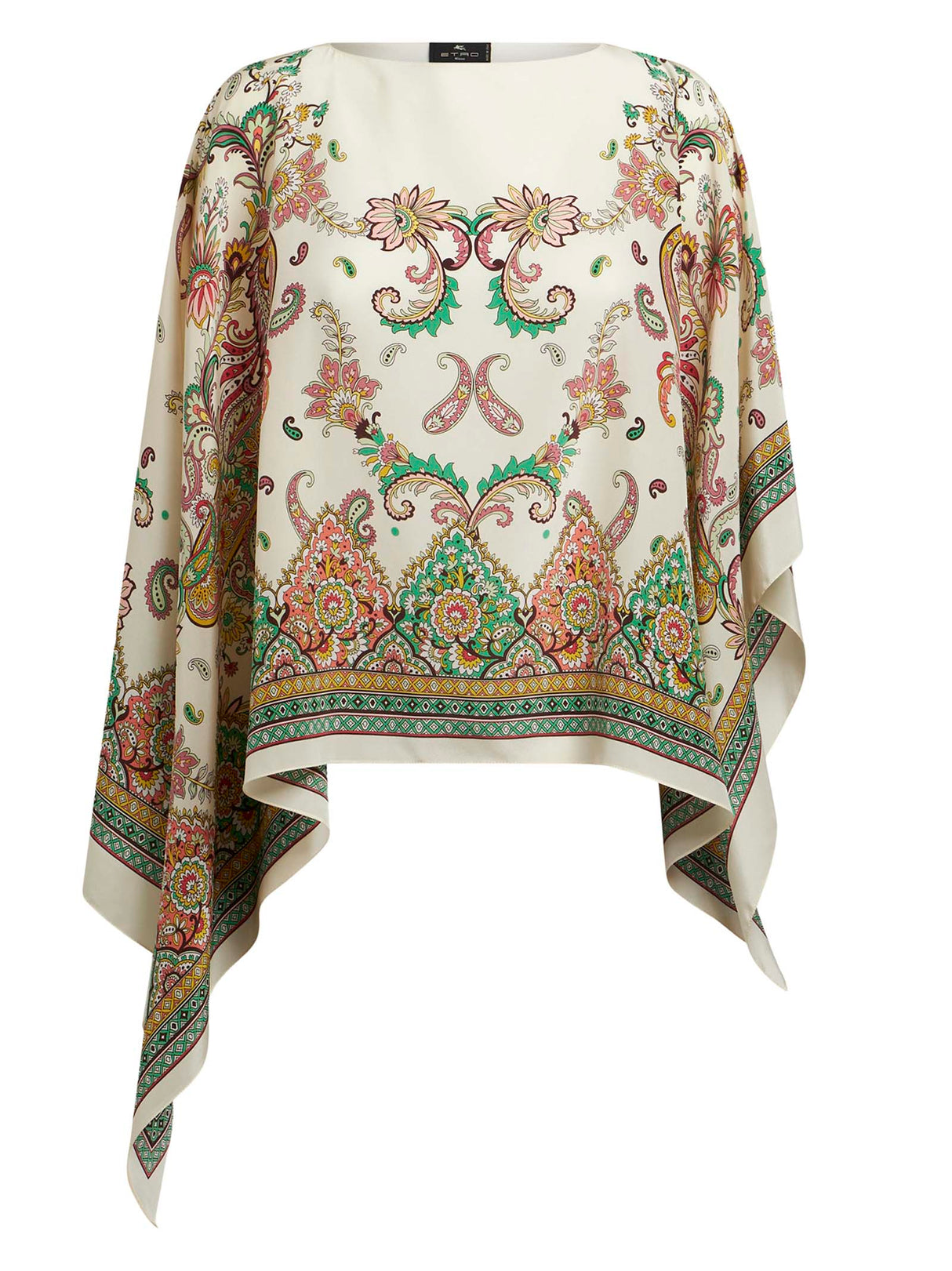 ETRO Asymmetric Silk Poncho with Floral Paisley Print