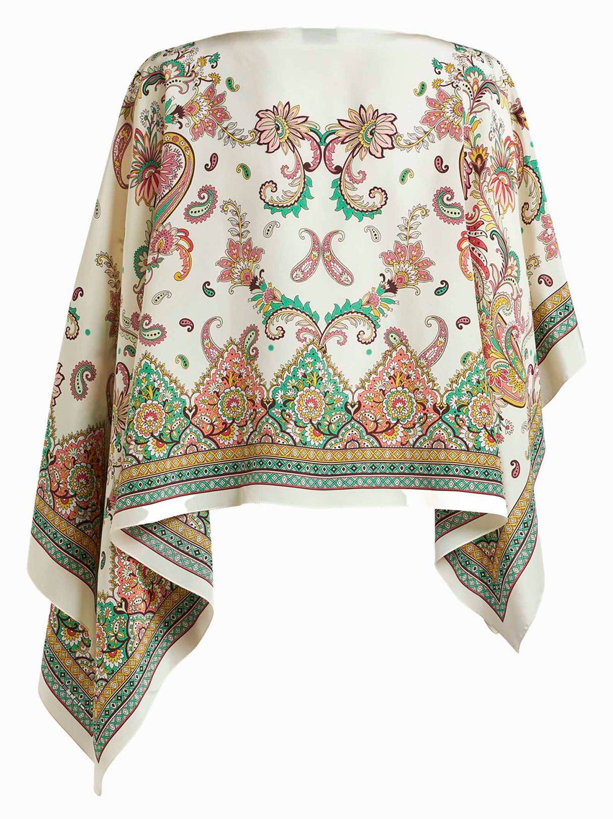 ETRO Asymmetric Silk Poncho with Floral Paisley Print