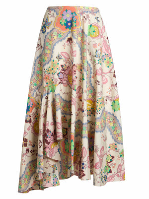 ETRO Asymmetric Midi Skirt with Floral and Butterfly Print