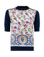 ETRO Slim Fit Sweater with Silk Panel and Ornamental Print