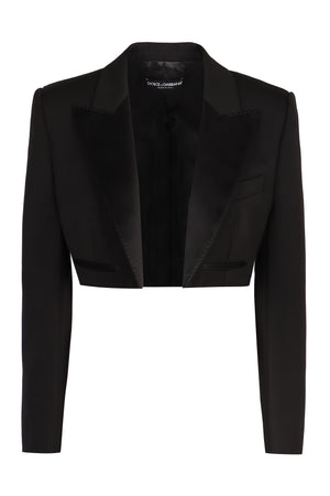 DOLCE & GABBANA Gabardine Wool Jacket with Satin Lapel - Women's Outerwear