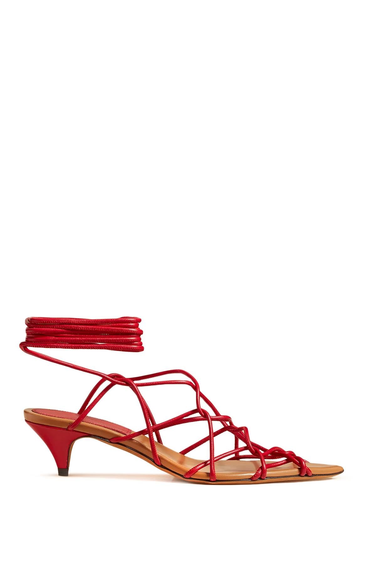 KHAITE Arden Low Heel Ankle-Tie Sandals