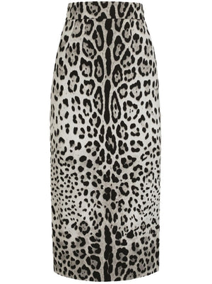 DOLCE & GABBANA Leopard Print Silk Pencil Skirt