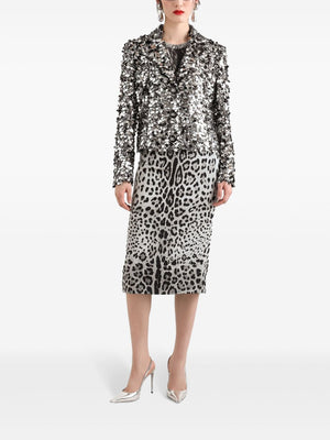 DOLCE & GABBANA Leopard Print Silk Pencil Skirt