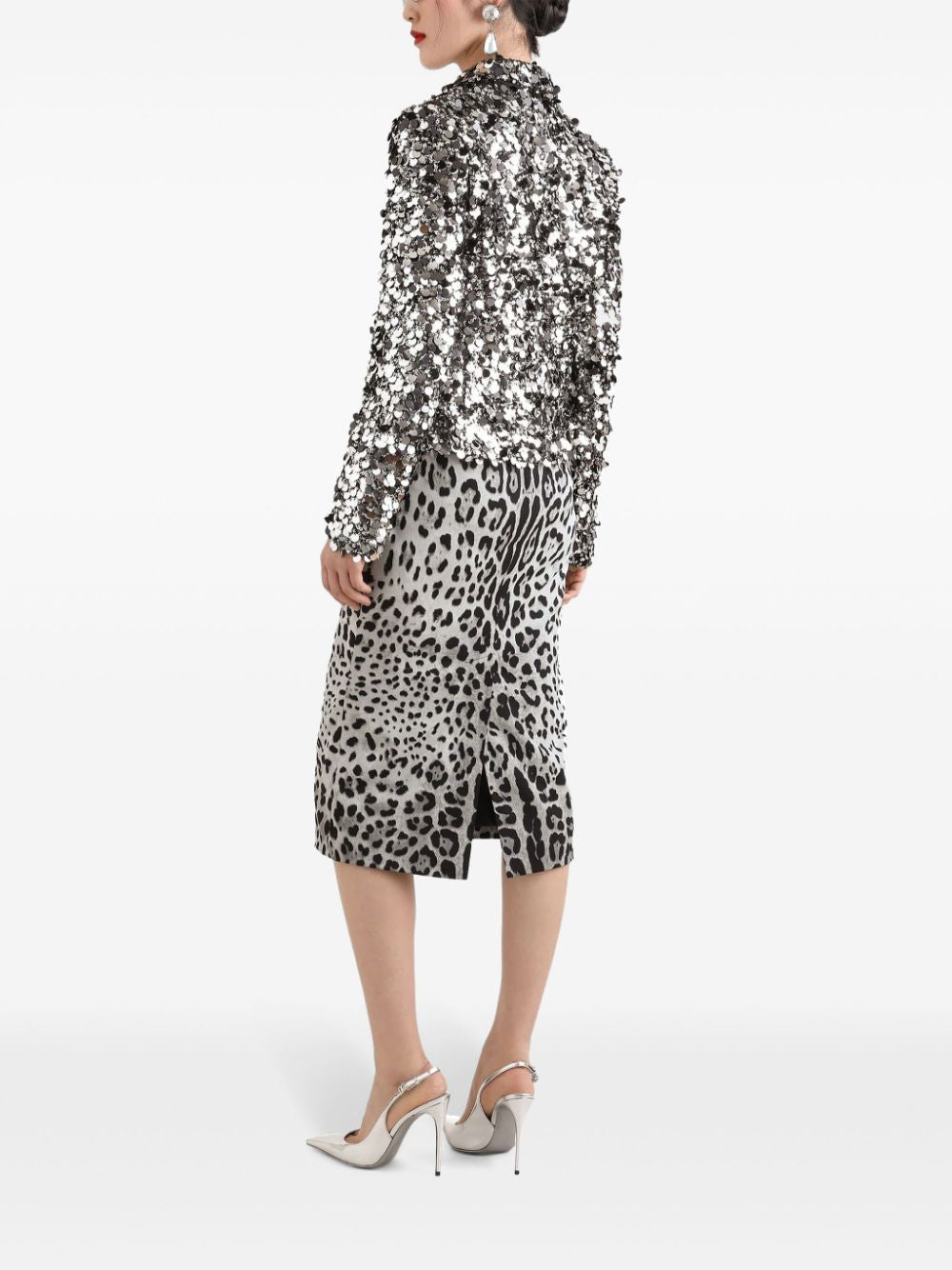 DOLCE & GABBANA Leopard Print Silk Pencil Skirt