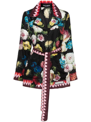 DOLCE & GABBANA Printed Silk Pajama Blouse with Coordinated Waist Belt