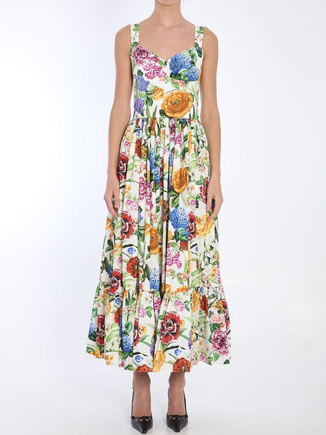 DOLCE & GABBANA Floral Midi Bustier Dress with Sweetheart Neckline