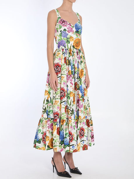 DOLCE & GABBANA Floral Midi Bustier Dress with Sweetheart Neckline