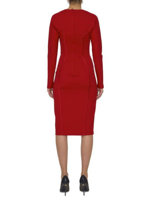 DOLCE & GABBANA Volcano Red Satin and Silk Midi Dress