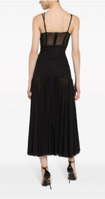 DOLCE & GABBANA Black Tulle Overlay Corset Dress with V-Neck