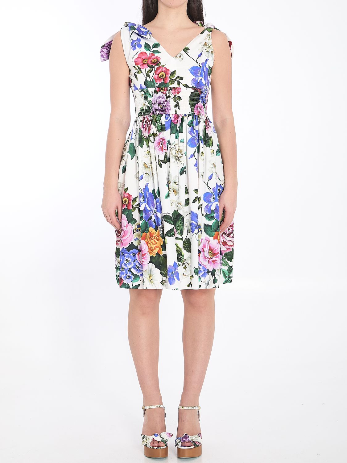 DOLCE & GABBANA Floral Midi Dress with Decorative Knots