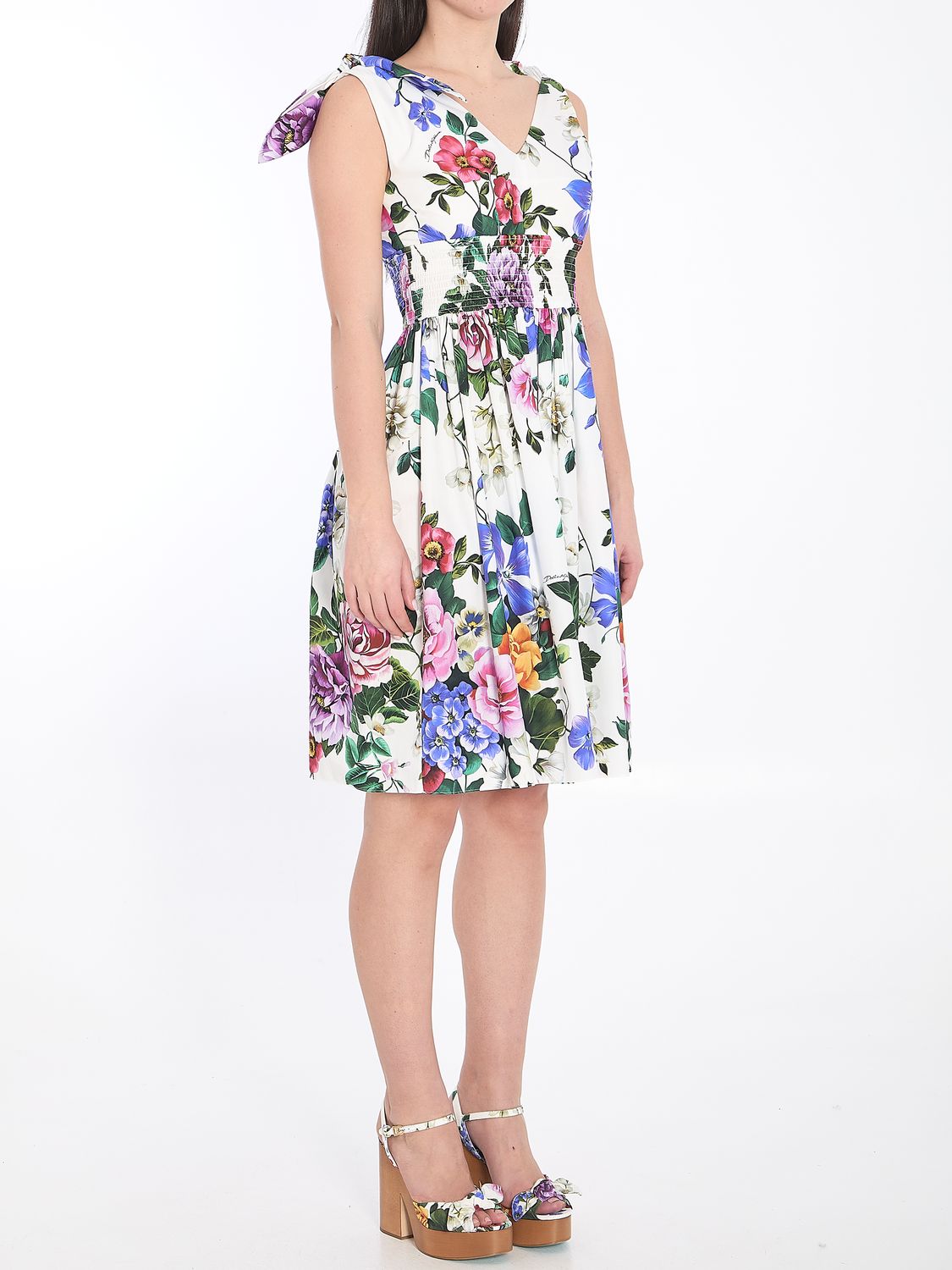 DOLCE & GABBANA Floral Midi Dress with Decorative Knots