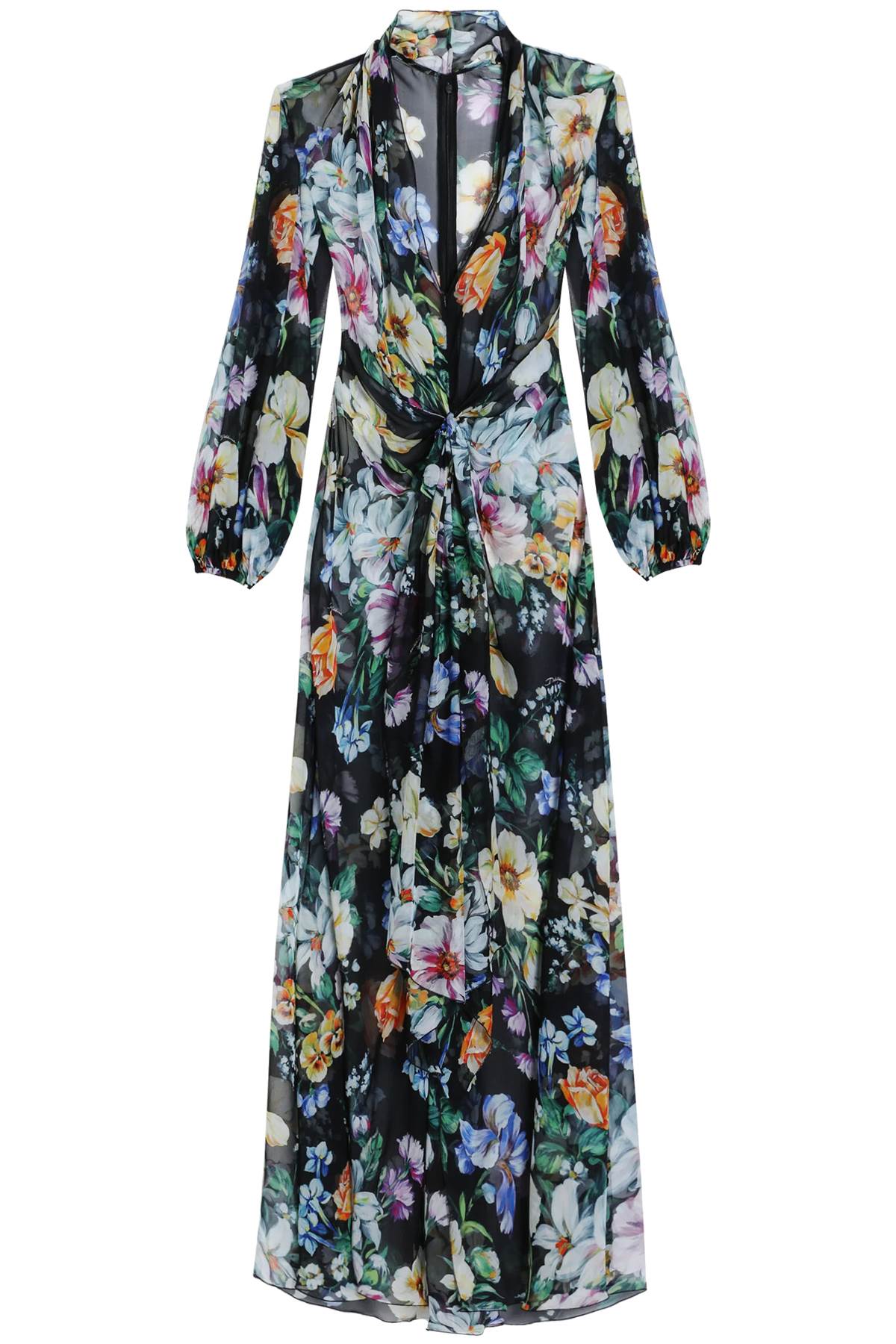 DOLCE & GABBANA Elegant Long Silk Dress with Floral Pattern