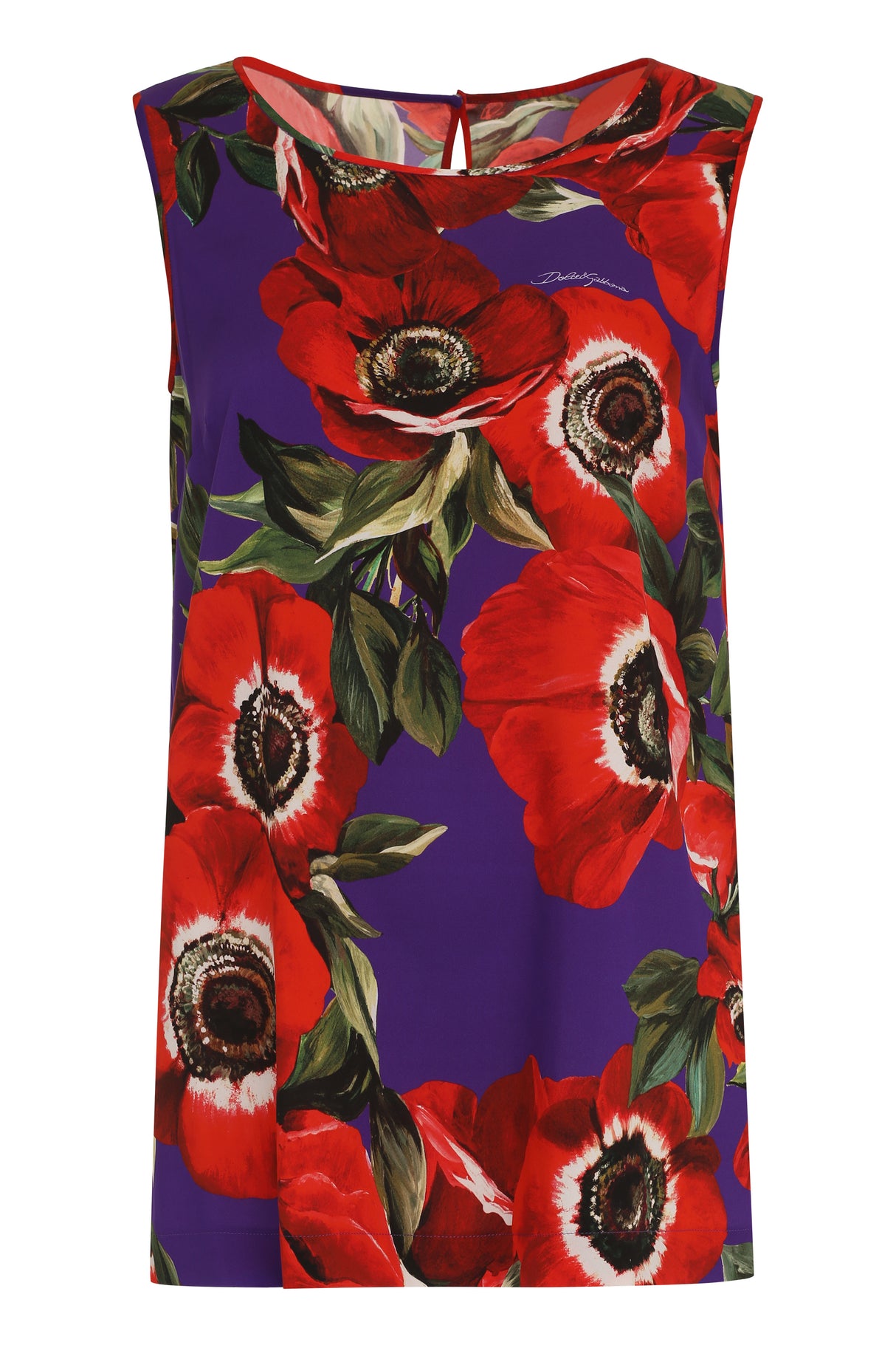 DOLCE & GABBANA Printed Silk Top - Anemone Flower Design