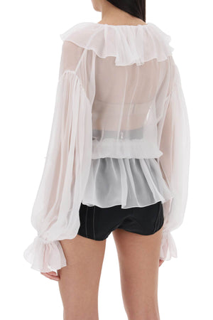 DOLCE & GABBANA Sheer Silk Chiffon Blouse with Ruffles - Size 40