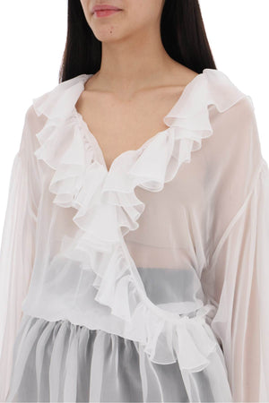 DOLCE & GABBANA Sheer Silk Chiffon Blouse with Ruffles - Size 40