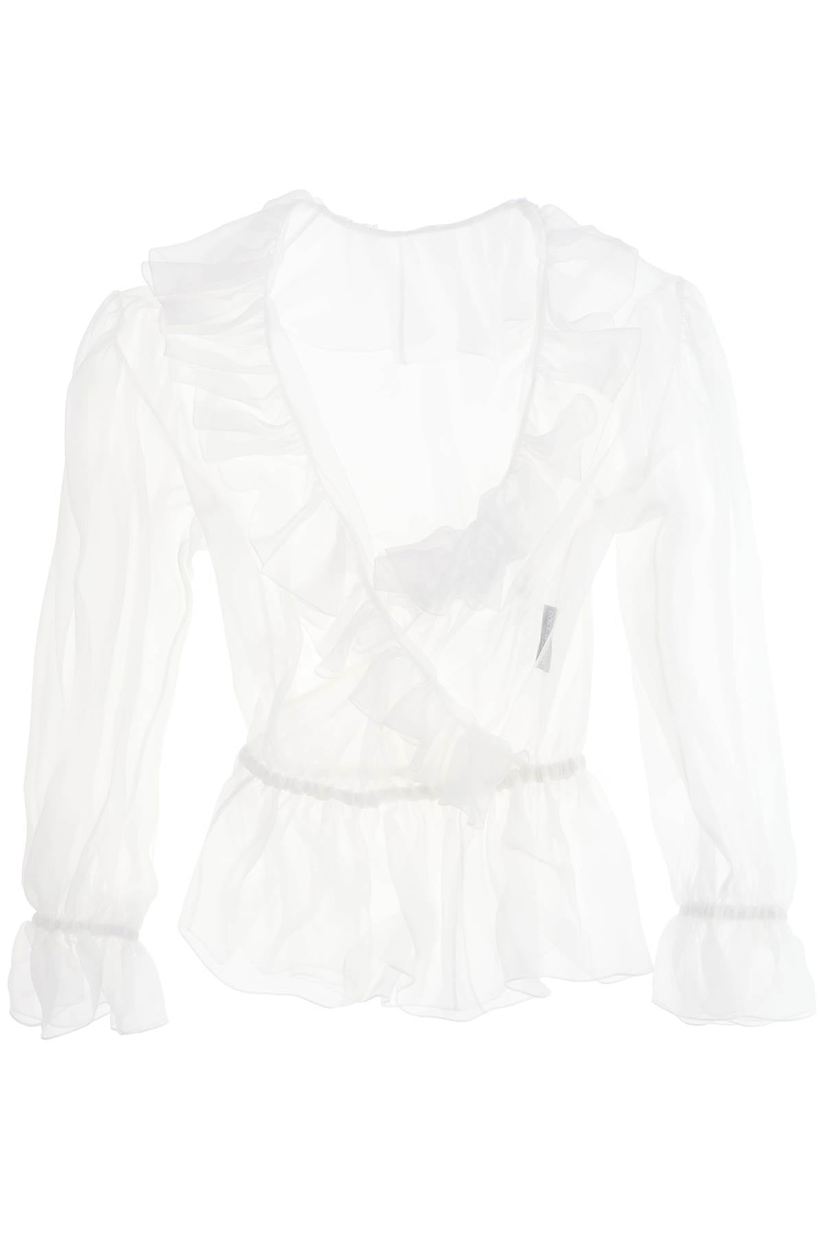 DOLCE & GABBANA Sheer Silk Chiffon Blouse with Ruffles - Size 40