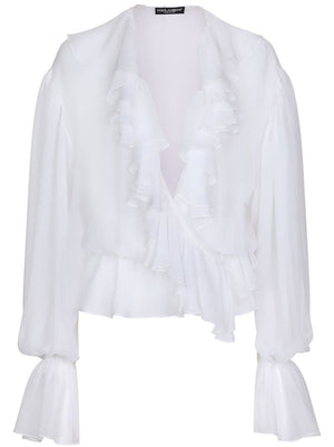 DOLCE & GABBANA Chiffon Blouse with Ruffles - Size 40